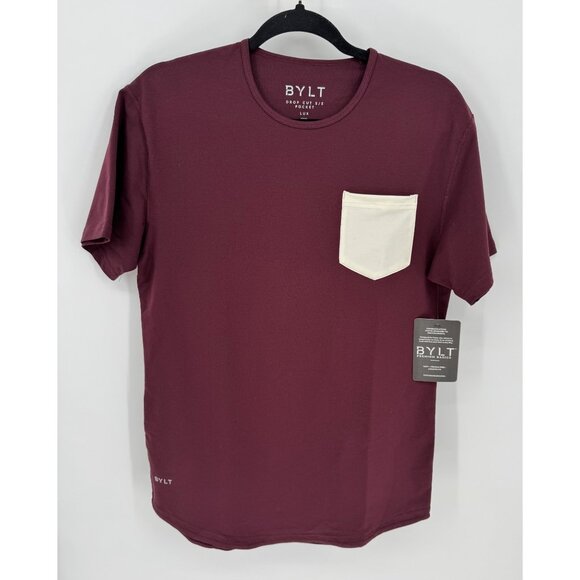 BYLT Drop Cut Lux Short Sleeve Pocket Tee Maroon Size S Cotton/Polyester/Spandex - Picture 2 of 9